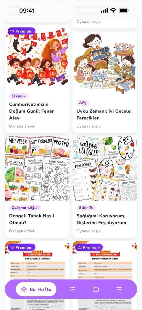 Materyaller: etkinlikler, afişler ve çalışma kâğıtları