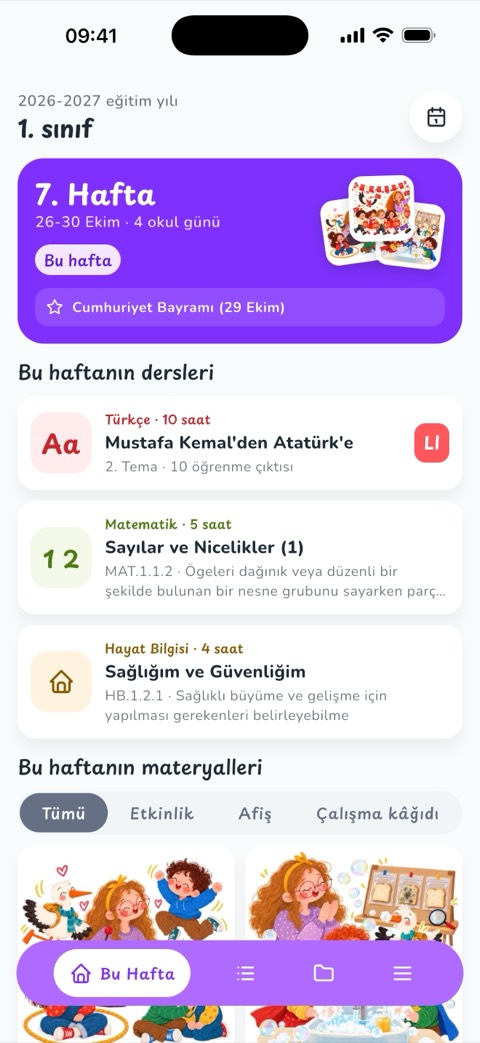 Bu Hafta: 7. haftanın dersleri, öğrenme çıktıları ve materyalleri